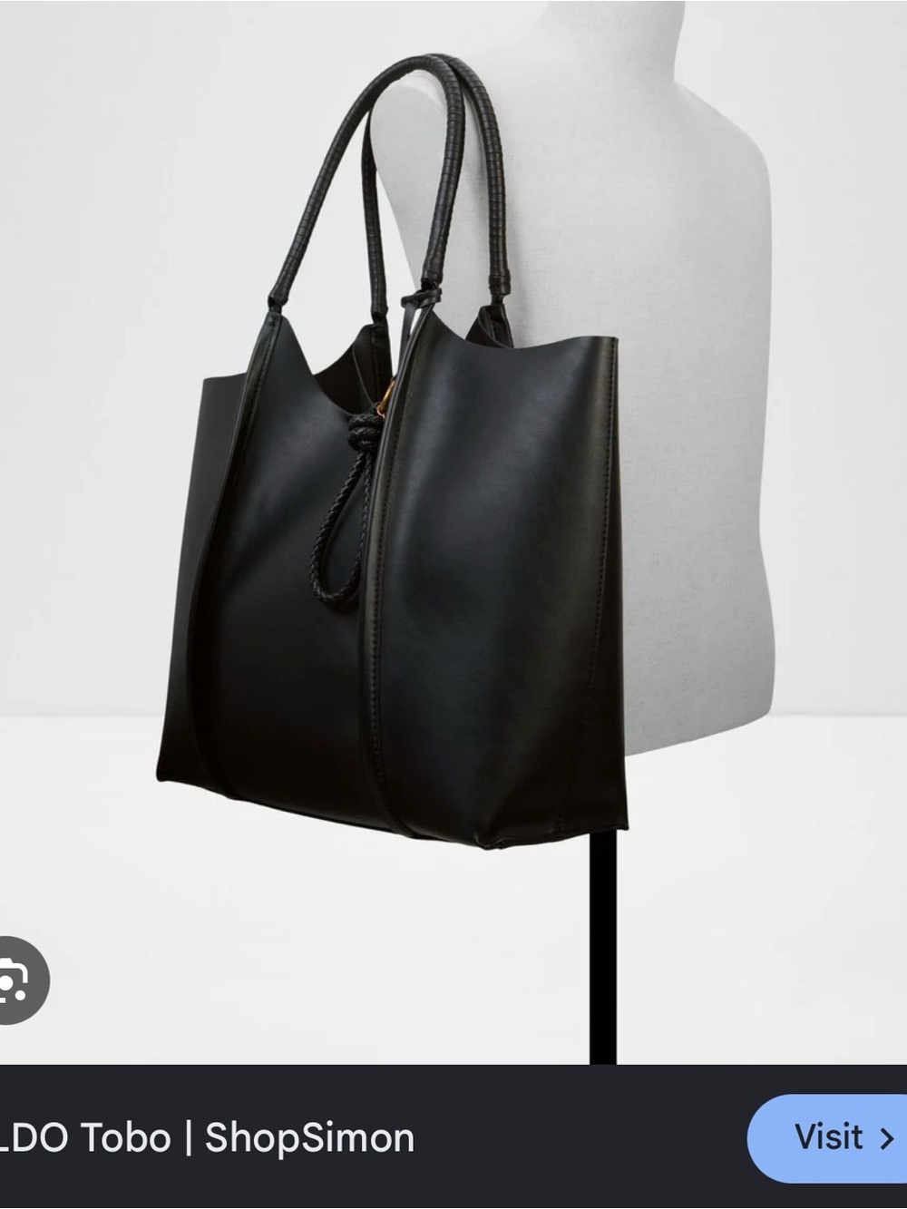 Aldo Black Smooth Leather Tote with Knot Detail